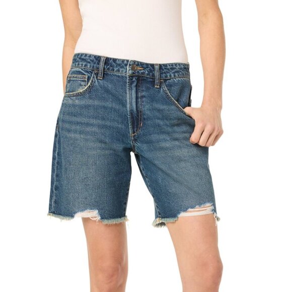 Joes jeans denim shorts 24 dark blue jorts cut off mid thigh distressed raw hem - Picture 2 of 4
